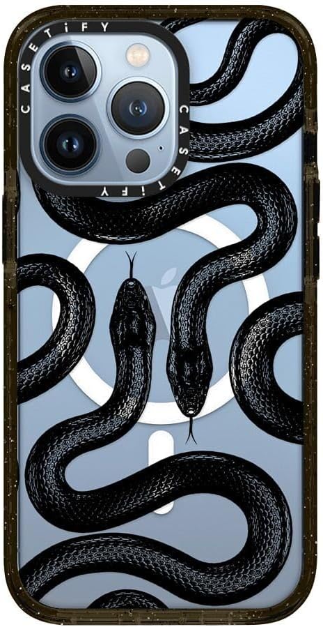 CASETiFY Impact Case for iPhone 13 Pro Compatible with Magsafe - Black Kingsnake - Clear Black