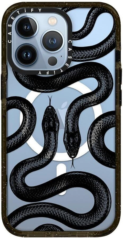 CASETiFY Impact Case for iPhone 13 Pro Compatible with Magsafe - Black Kingsnake - Clear Black