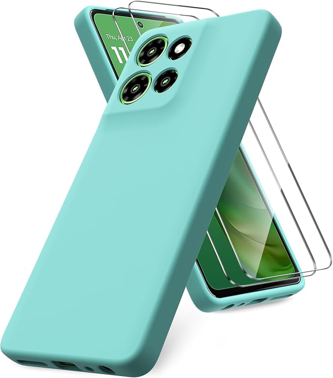 Case for Motorola Moto G Power (2025), 2 Pack Tempered Glass Screen Protectors, Soft TPU Silicone Shockproof Case-Ice Blue