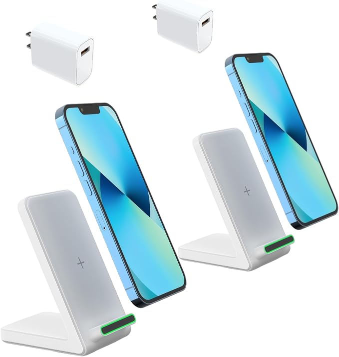 2 Pack Fast Wireless Charger (Stand), 15W Fast Charging Stand with Adapter for Samsung Galaxy S25/S25+/S25 Ultra/S24/S23/S22/S21, for iPhone 17/16/15/14/13/12/11/XR, for Pixel 9/8/7, and More.