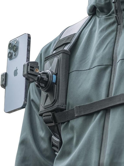 Backpack Mount Bag Belt Shoulder Strap Clip Holder Attachment Compatible with iPhone 17/16/15 Pro Max/15/14/13/12, Samsung and More Phones (Black-01)