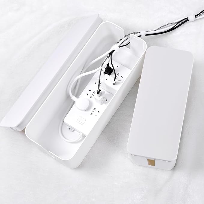 Cable Management Box, 2 Pack Large & Medium Cable Organizer Box with 17 PCS Cable Management Set, Cord Organizer Box to Hide Surge Protector on Desk or Floor (White)