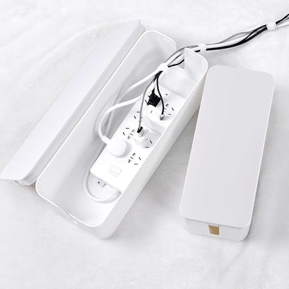 Cable Management Box, 2 Pack Large & Medium Cable Organizer Box with 17 PCS Cable Management Set, Cord Organizer Box to Hide Surge Protector on Desk or Floor (White)