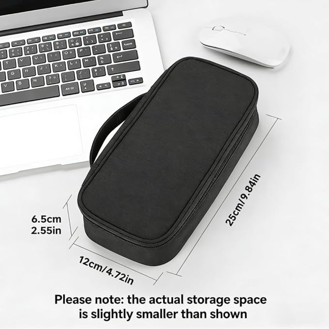 Teskyer Tech Organizer Pouch with Handle, Black | Water-Resistant Fabric, Adjustable Dividers, Multiple Compartments, Protective Lining, Travel and Office Use