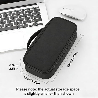 Teskyer Tech Organizer Pouch with Handle, Black | Water-Resistant Fabric, Adjustable Dividers, Multiple Compartments, Protective Lining, Travel and Office Use