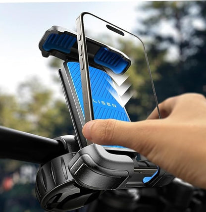 LISEN Bicycle Phone Mount [Super Easy Install] Cell Phone Holder for Bicycle Handlebar fit Adults Kids, [Ultra Stable] Ebike Bike Phone Holder Gear Accessories Compatible with iPhone Samsung Pixe Blue