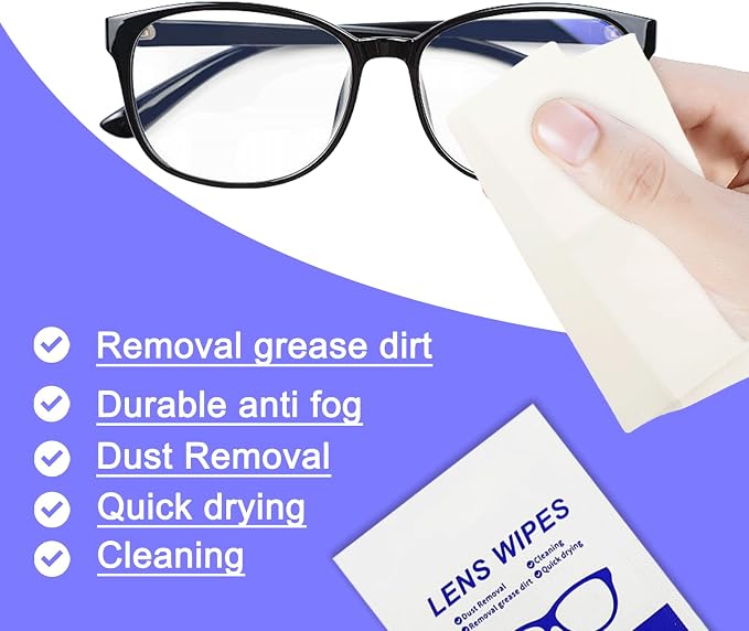 220 Count Lens Wipes (200 + 20 Bonus Pack) - Pre-Moistened Individual Wrapped Glasses Cleaner - Streak-Free Cleaning Wipes for Eyeglasses, Phone Screens, Sunglasses