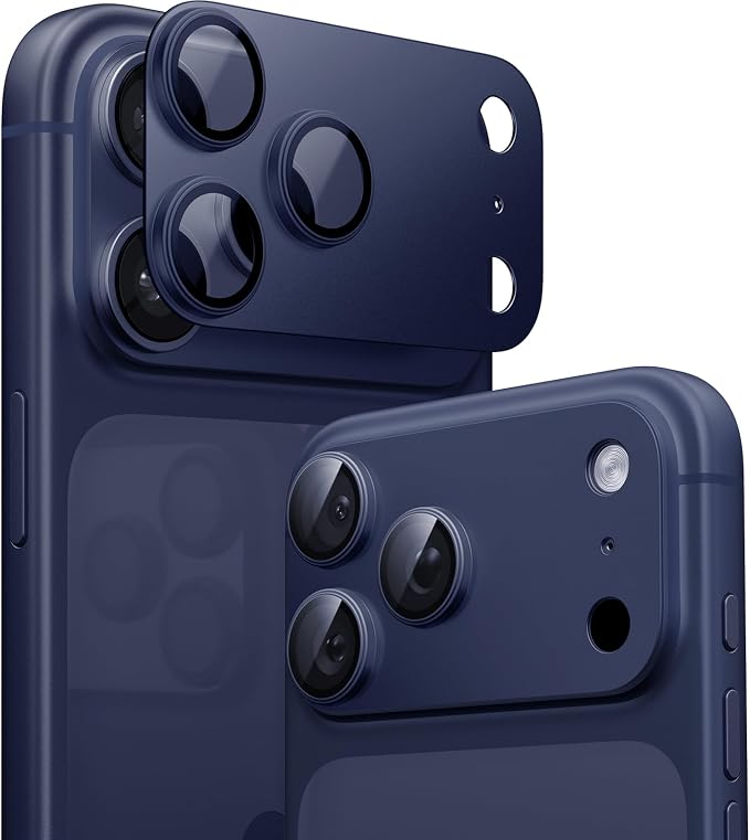 TORRAS for iPhone 17 Pro Max Camera Lens Protector, [Metal Frame] with Military Grade 9H+ Tempered Glass, Full Coverage, Anti-Scratch, 12 FT Shatterproof, Case Friendly, One-Piece, Deep Blue, 1 Pack