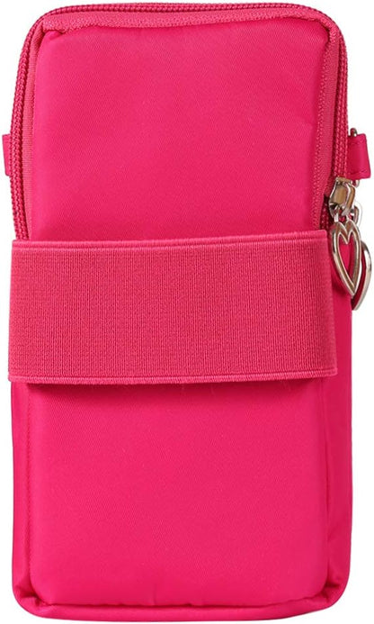 Crossover Body Bag Armband for LG Wing K51 V60 / Samsung Galaxy S22 Plus S21+ S20+ / Moto E, One 5G, G100, G Fast Power Stylus Play OnePlus Nord N10 Small Cute Cell Phone Purse Wallet Pouch (Hot Pink)