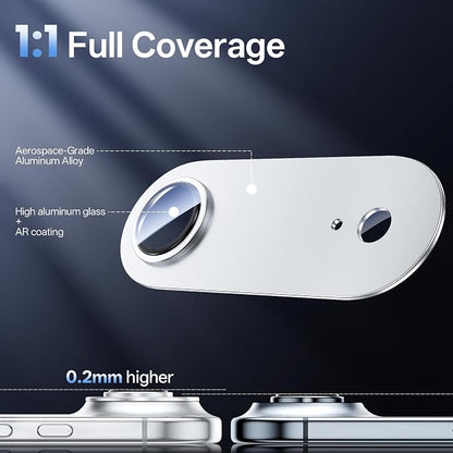 Camera Lens Protector for iPhone Air 6.5"（2025）-Single Piece,Ultra Thin Aluminum Alloy Frame,9H Dual-Strength Glass with 99% AR Light Transmittance,Case Friendly, Silver
