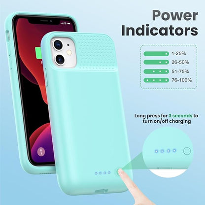 Feob Battery Case for iPhone 11/XR, [2026 Upgraded] 7500mAh Slim Portable Smart Charging Case Rechargeable Protective Extended Charging Cover for iPhone 11/XR-Green