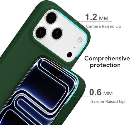 for iPhone 17 Pro Case Silicone Compatible with Magsafe Case, Ultra Slim Thin Magnetic Phone Cases Mag Safe, Cute Soft Rubber Gel TPU Matte Plain Wireless Charging Cover for Women, Dark Green