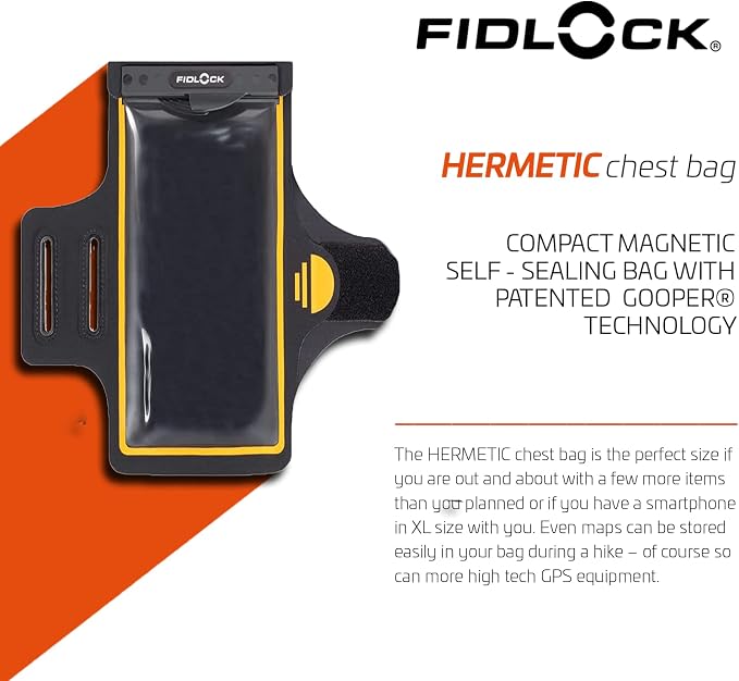 FIDLOCK Hermetic Armband Phone Dry Bag - Waterproof Pouch for Cellphone with Magnetic Self-Sealing Fidlock Closure, Full Touch Functionality through the Case with Optional Arm Width Extension Included