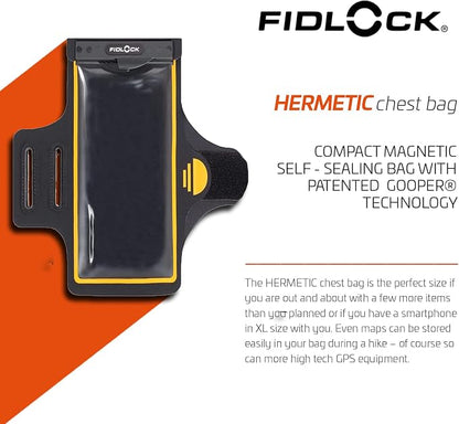 FIDLOCK Hermetic Armband Phone Dry Bag - Waterproof Pouch for Cellphone with Magnetic Self-Sealing Fidlock Closure, Full Touch Functionality through the Case with Optional Arm Width Extension Included