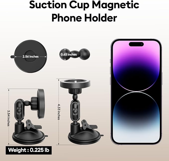 MAGJIEYX Magnetic Suction Cup Phone Holder, Car Phone Mount for Wall/Mirror, Portable Stand for Your Car/Gym/Kitchen/Bathroom/Makeup, Compatible with iPhone 16/15/14/13/12/Mag Safe Case & Android