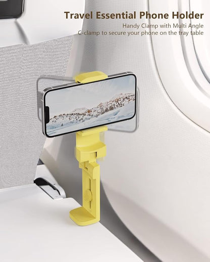 MiiKARE Airplane Travel Essentials Phone Holder, Universal Handsfree Phone Mount for Flying with 360 Degree Rotation, Accessory for Airplane, Travel Must Haves Phone Stand for Desk, Tray Table, Yellow