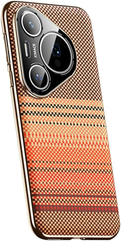 Shell for Huawei Pura 80 Ultra/80 Pro +/80 Pro/80, Electroplating Soft Edge Full Camera Protection Carbon Fiber Texture Leather Cover, 80 Ultra,Orange