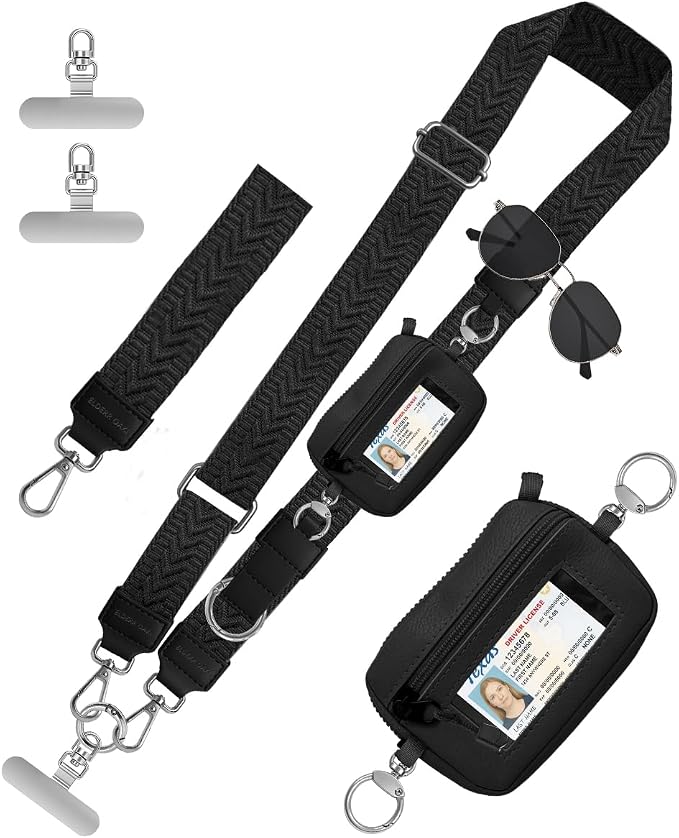 Phone Lanyard Crossbody with RFID Wallet & Eyeglass Holder, Anti-Theft Cell Phone Strap for Travel, Universal