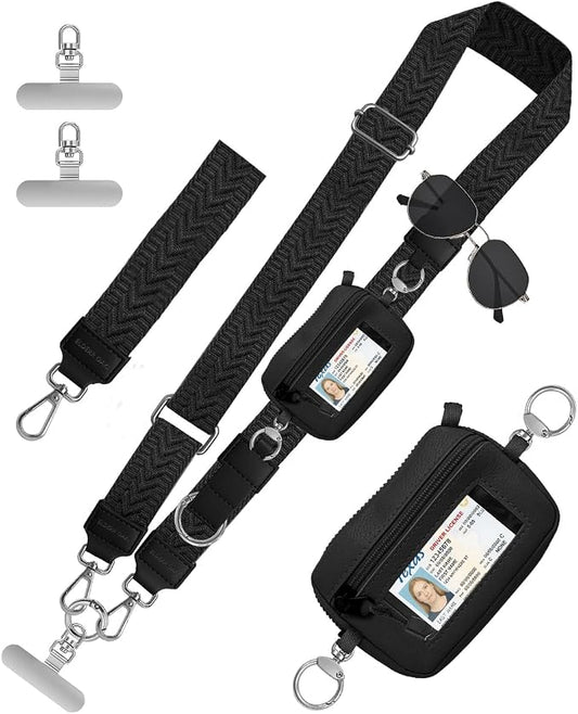 Phone Lanyard Crossbody with RFID Wallet & Eyeglass Holder, Anti-Theft Cell Phone Strap for Travel, Universal