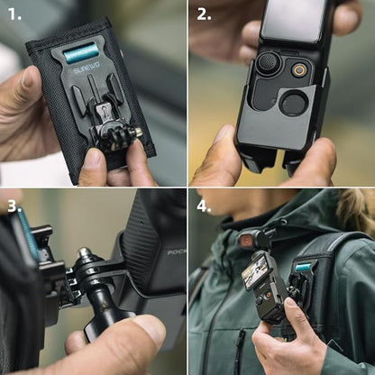 Osmo Pocket 3 Backpack Strap Mount with Extended Border, 360° Rotatable Backpack Bag Belt Shoulder Strap Mount Compatible with DJI Osmo Pocket 3 and More Action Cameras (B-P3)