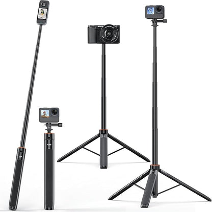 VRIG TP21 54inch Telescopic Selfie Stick Long with Tripod, Waterproof Hand Grip with 1/4" Screw for Insta360 X5/X4 /X3/X2 /ACE PRO, DJI Osmo Action 5Pro/4/3,Pocket 3,GoPro Hero 13 12 11 10 9