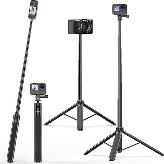 VRIG TP21 54inch Telescopic Selfie Stick Long with Tripod, Waterproof Hand Grip with 1/4" Screw for Insta360 X5/X4 /X3/X2 /ACE PRO, DJI Osmo Action 5Pro/4/3,Pocket 3,GoPro Hero 13 12 11 10 9