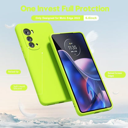 oakxco for Motorola Edge 2022 Phone Case Liquid Silicone Grip Bumper, Fluorescent Bright Solid Color, Cute Thin Slim Soft Rubber TPU Plain Smooth Gel Matte Protective Cover for Women Girl, Neon Green