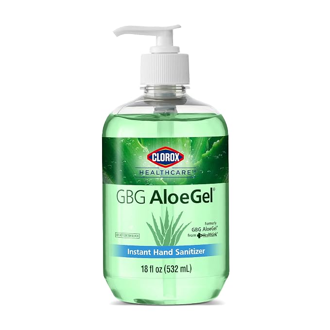Clorox Healthcare GBG AloeGel Large Hand Sanitizer Gel with Pump - Bleach Free Hand Sanitizers - Sanitizing Solution for School Supplies & Office Use, 18 Fl Oz