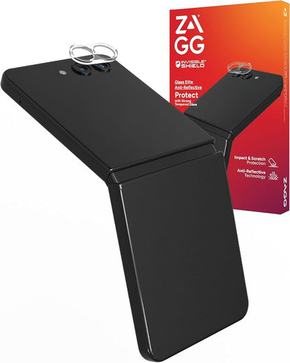ZAGG Glass Elite Anti-Reflective Samsung Galaxy Z Flip6 Camera Lens Protector - Tempered Glass Lens Protector with Polycarbonate Frame, 5X Stronger, Maximum Scratch Protection, Smudge Resistant