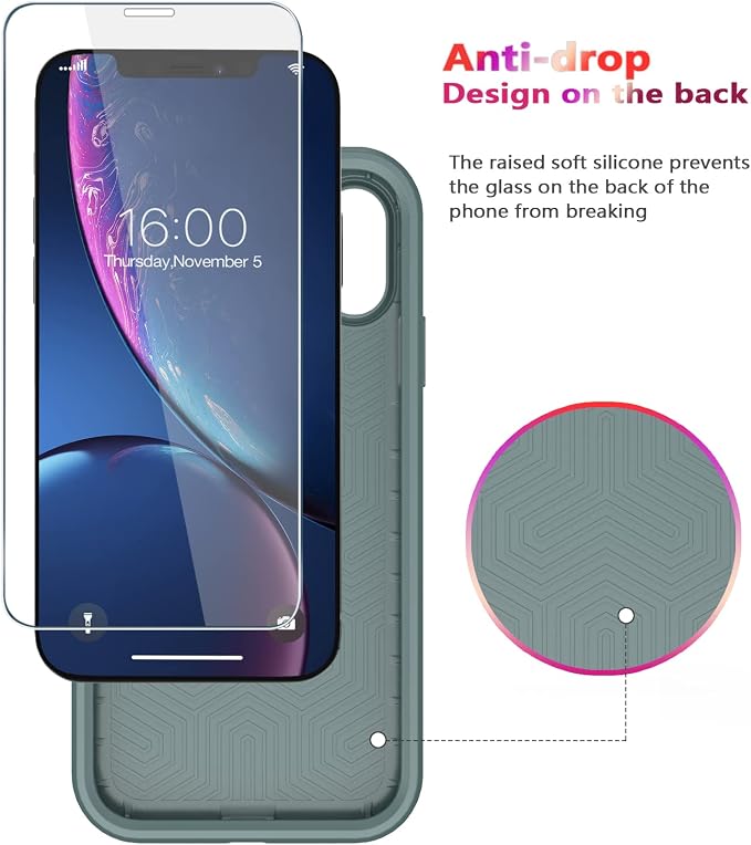 Diverbox for iPhone XR Case [Tempered Glass Screen Protector] [Shockproof] [Dropproof] Heavy Duty Protection Phone Case Cover for Apple iPhone XR (Pine Green)