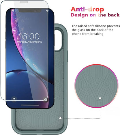 Diverbox for iPhone XR Case [Tempered Glass Screen Protector] [Shockproof] [Dropproof] Heavy Duty Protection Phone Case Cover for Apple iPhone XR (Pine Green)