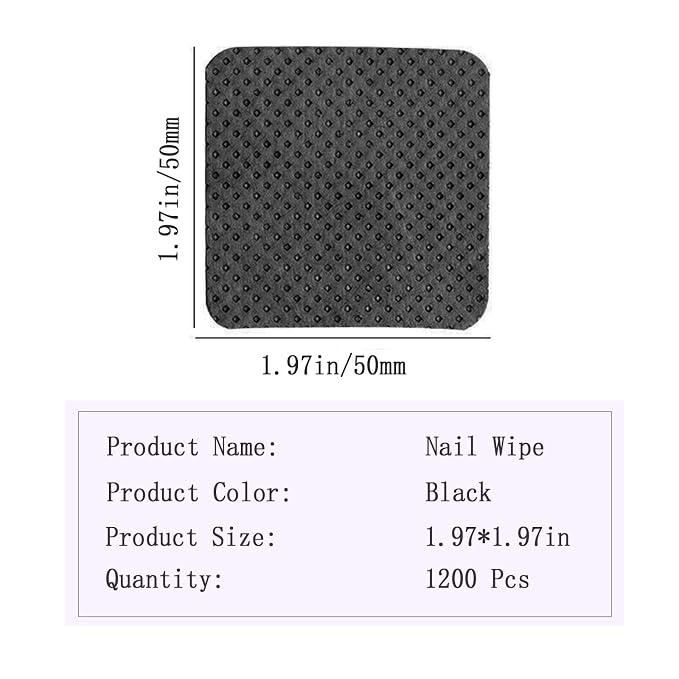 1200PCS Nail Wipes, Lint Free Nail Wipes Lint Free Wipes,Glue Wipes for Eyelash Extension,Soft Gel Nail Polish Remover Pads Wipes Lint Free Cotton Pads Wipes Non-woven Fabric Glue Cleaning Wipe, Black