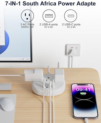South Africa Plug Adapter, South Africa Extension Cord 3FT | Outlet Adapter for South Africa with 3 USA Outlets 4 USB, Type M Plug Adapter for Botswana Namibia Nepal Bhutan