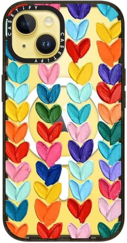 CASETiFY Impact iPhone 14 Case [4X Military Grade Drop Tested / 8.2ft Drop Protection/Compatible with Magsafe] - Polka Daub Hearts - Glossy Black