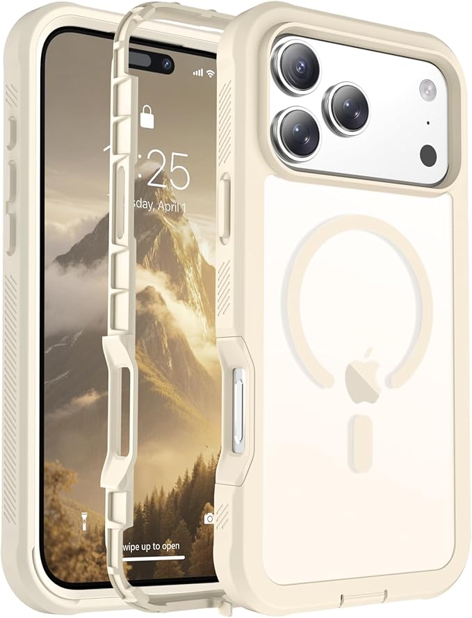 jaroco Magnetic for iPhone 17 Pro Max Case, [Compatible with MagSafe][Military Grade Drop Protection][Heavy Duty Protection][Non-Slip][Shockproof] 2-Layer Durable Bumper Phone Case 6.9''-Antique White