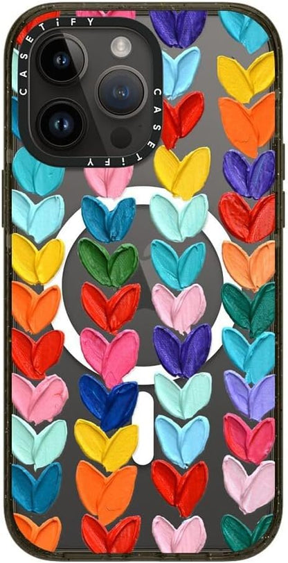 CASETiFY Impact iPhone 14 Pro Max Case [4X Military Grade Drop Tested / 8.2ft Drop Protection/Compatible with Magsafe] - Polka Daub Hearts - Glossy Black