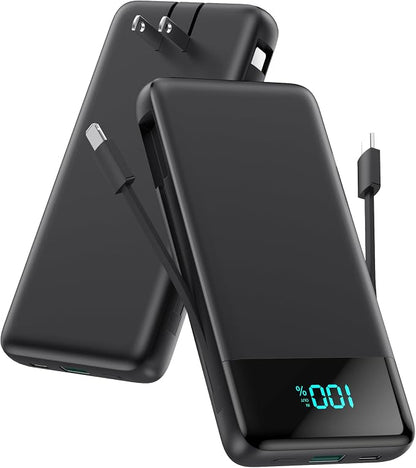 Portable Charger for iPhone with Built-in Cables and Wall Plug,Upgraded 13800mAh Fast Charging USB C Power Bank,4 Outputs Slim Travel Essential Battery Pack for iPhone 17/16/15/14/13,Galaxy,Android