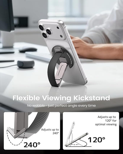 2026 Klearlook for MagSafe Phone Grip with Silicone Finger Strap, Removable Magnetic Phone Ring Holder with Adjustable Kickstand, Finger Phone Ring Grip for iPhone 17/16/15/14/13/12 Series, Black