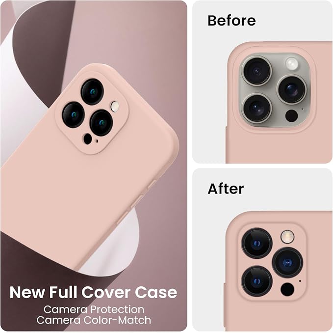 FireNova Designed for iPhone 15 Pro Max Case, Silicone Upgraded [Camera Protection] Phone Case, Soft Anti-Scratch Microfiber Lining Inside, 6.7 inch, Pinksand