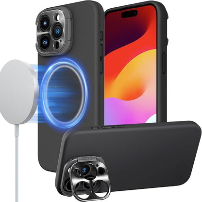 Nillkin for iPhone 15 Pro Max Case Silicone[Compatible with MagSafe][Innovation Metal Camera Invisible Stand] Military Grade Protection Shockproof Phone Case for iPhone 15 Pro Max 6.7'' Black