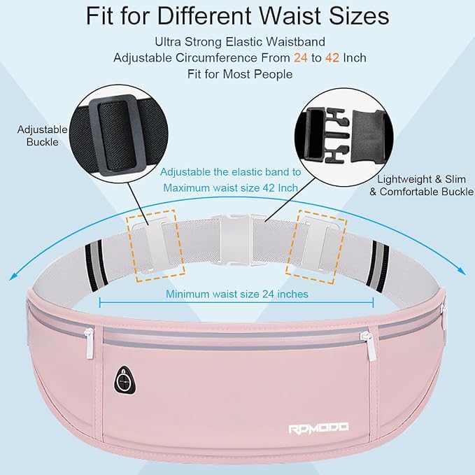 Running Belt Fanny Pack for Women，Water Resistant Large Capacity Waist Pack for iPhone 16 15 14 13 Samsung，Lightweight Running Phone Holder，Slim Money Belt Running Pouch for Hiking Outdoor Pink
