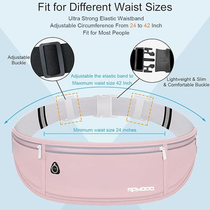 Running Belt Fanny Pack for Women，Water Resistant Large Capacity Waist Pack for iPhone 16 15 14 13 Samsung，Lightweight Running Phone Holder，Slim Money Belt Running Pouch for Hiking Outdoor Pink