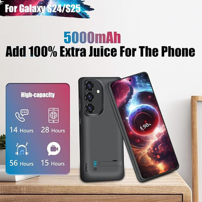 Sitong Battery Case for Samsung Galaxy S25 / S24, 5000mAh Rechargeable Extended Battery Charging Charger Case, Add 100% Extra Juice, Not Compatible with S25+ or S25 Ultra (6.2 Inches) Black