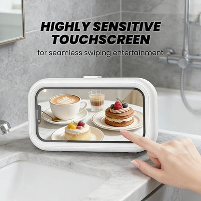 Waterproof Shower Phone Holder: 360° Rotatable Adjustable Bathroom Mobile Stand - Bathroom Wall Phone Mount Stand Anti Fog for Kitchen, Bath - Accessories for 4-7" Cellphones (White)
