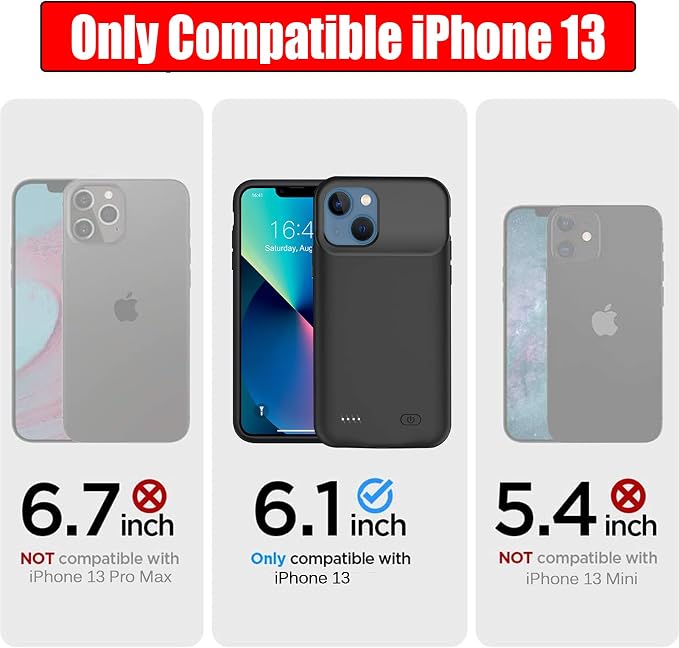 Battery Case for iPhone 13, 7000mAh Ultra-Slim Portable Charger Case Rechargeable Battery Pack Charging Case Compatible with iPhone 13 (6.1 inch)-Black