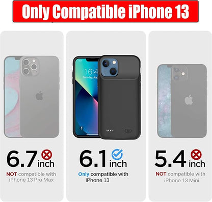 Battery Case for iPhone 13, 7000mAh Ultra-Slim Portable Charger Case Rechargeable Battery Pack Charging Case Compatible with iPhone 13 (6.1 inch)-Black