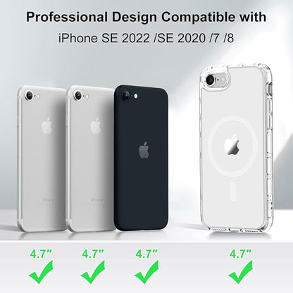 MOCCA Strong Magnetic for iPhone SE Case 2022/iPhone SE 2020 Case/iPhone 7 Case/iPhone 8 Case [Anti Yellowing][Compatible with Magsafe] Slim Thin Protective Cover Phone Case for iPhone SE/8/7, Clear