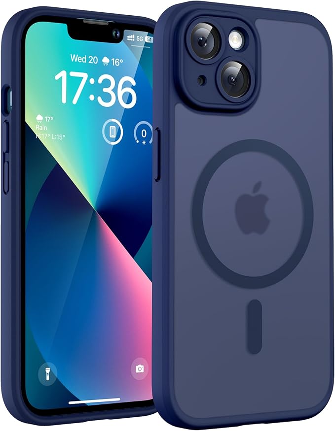 TOCOL Magnetic for iPhone 13 Case, Upgraded Full Camera Protection, Compatible with Magsafe, Drop Protection, Translucent Matte Back Bumper Phone Cover 6.1-Inch (Dark Blue)