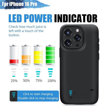 Sitong Battery Case for iPhone 16 Pro, 5000mAh Rechargeable Extended Battery Charging/Charger Case, Add 100% Extra Juice (6.3 Inches) Black