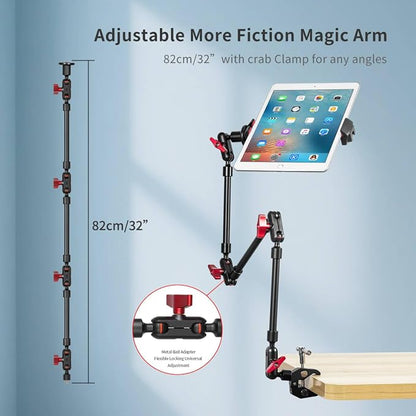 Adjustable Articulating Magic Arm with Clamp and Phone Holder Clip for Desk Mount, Desk Stand, Cell Phone Tripod